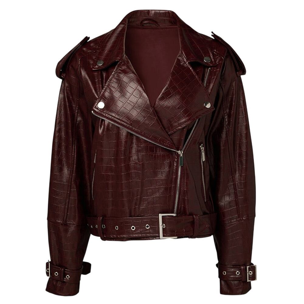 WeWoreWhat Croc Embossed Burgundy Moto Jacket Size XS